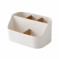 Duży organizer z przegródkami na blat łazienkowy biały + drewno