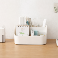 Duży organizer z przegródkami na blat łazienkowy biały + drewno