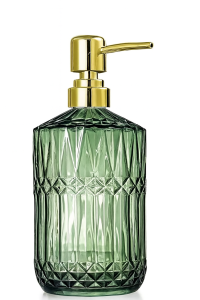 Dozownik szklany kryształowy na mydło płyn do naczyń AURA  kol. zielony + złoty