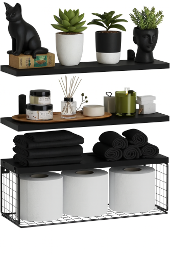 3 półki z koszem do przechowywania kol. czarny