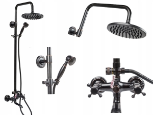 RETRO 120B deszczownica + bateria wannowa kran czarna