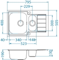 LINE MAXIM 70 FS SAT 790x500 1 1/2K zlew wpuszczany z odpływem POP-UP z syfonem