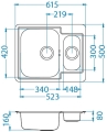 LINE 50 SAT Standard 61,5x50 1 1/2K zlew wpuszczany z odpływem zatyczkowym fi114 z syfonem