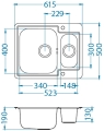 LINE MAXIM 50 SAT 615x500 3 1/2 zlew wpuszczany z syfonem pop up