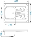 PRIMAL 10 L SAT SPECIAL 80x60 1K zlew nakładany z przelewem + odpływ zatyczkowy z syfonem