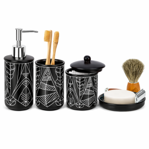 Zestaw łazienkowy ceramiczny 4 el czarny dozownik mydelniczka