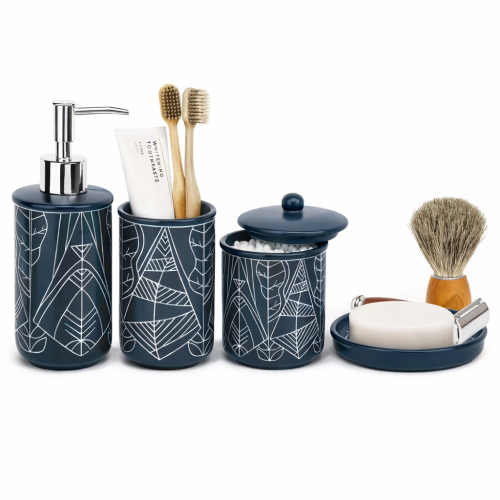 Zestaw łazienkowy Botan ceramiczny 4 el niebieski dozownik mydelniczka
