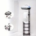 Stojak na papier toaletowy wolnostojący metalowy z półką czarny loft uchwyt organizer