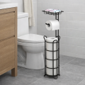 Stojak na papier toaletowy wolnostojący metalowy z półką czarny loft uchwyt organizer