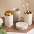 Zestaw łazienkowy ceramiczny LUMI akcesoria 4w1 biało złoty