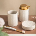 Zestaw łazienkowy ceramiczny LUMI akcesoria 4w1 biało złoty