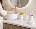 Zestaw łazienkowy ceramiczny LUMI akcesoria 4w1 biało złoty