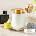 Dozownik do mydła w płynie ceramiczny biały złoty 400 ml łazienkowy
