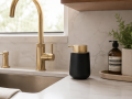 Dozownik do mydła ceramiczny czarno złoty łazienkowy stojący glamour