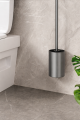 Szczotka WC z pojemnikiem szara wisząca bez wiercenia aluminium