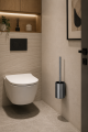 Szczotka WC z pojemnikiem szara wisząca bez wiercenia aluminium