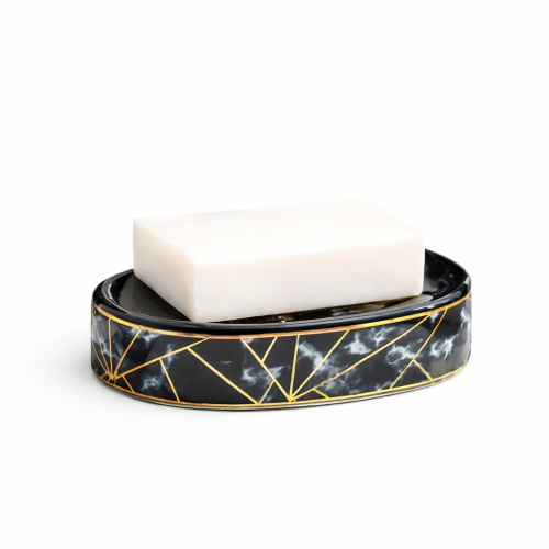Mydelniczka łazienkowa ceramiczna ONYX czarna złota glamour podstawka na mydło