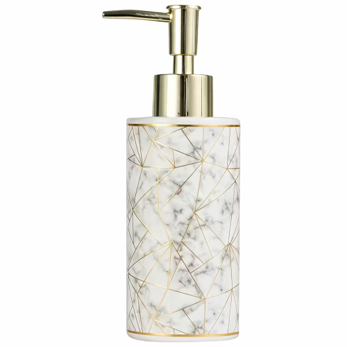 Dozownik do mydła ceramiczny ONYX biało złoty marmur 300ml