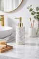 Dozownik do mydła ceramiczny ONYX biało złoty marmur 300ml