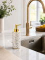 Dozownik do mydła ceramiczny ONYX biało złoty marmur 300ml