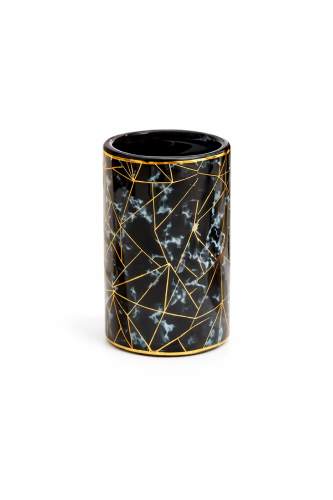 Kubek łazienkowy ceramiczny ONYX marmur czarny ze złotem